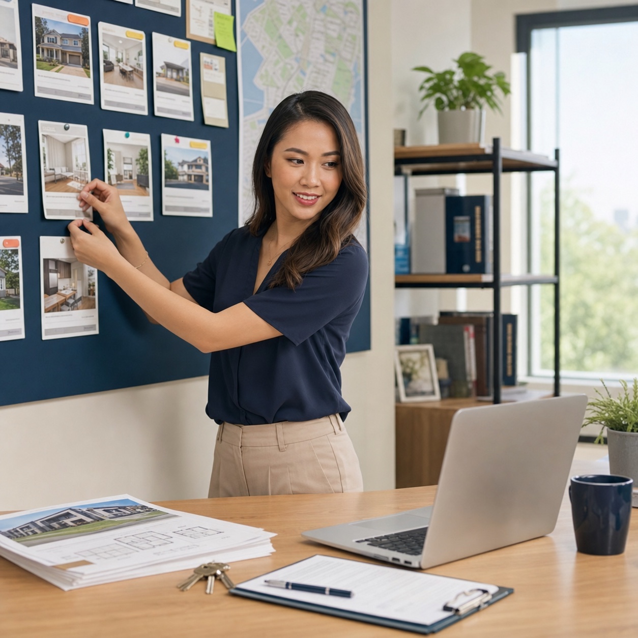 Real estate virtual assistant organizing property listings and transaction materials
